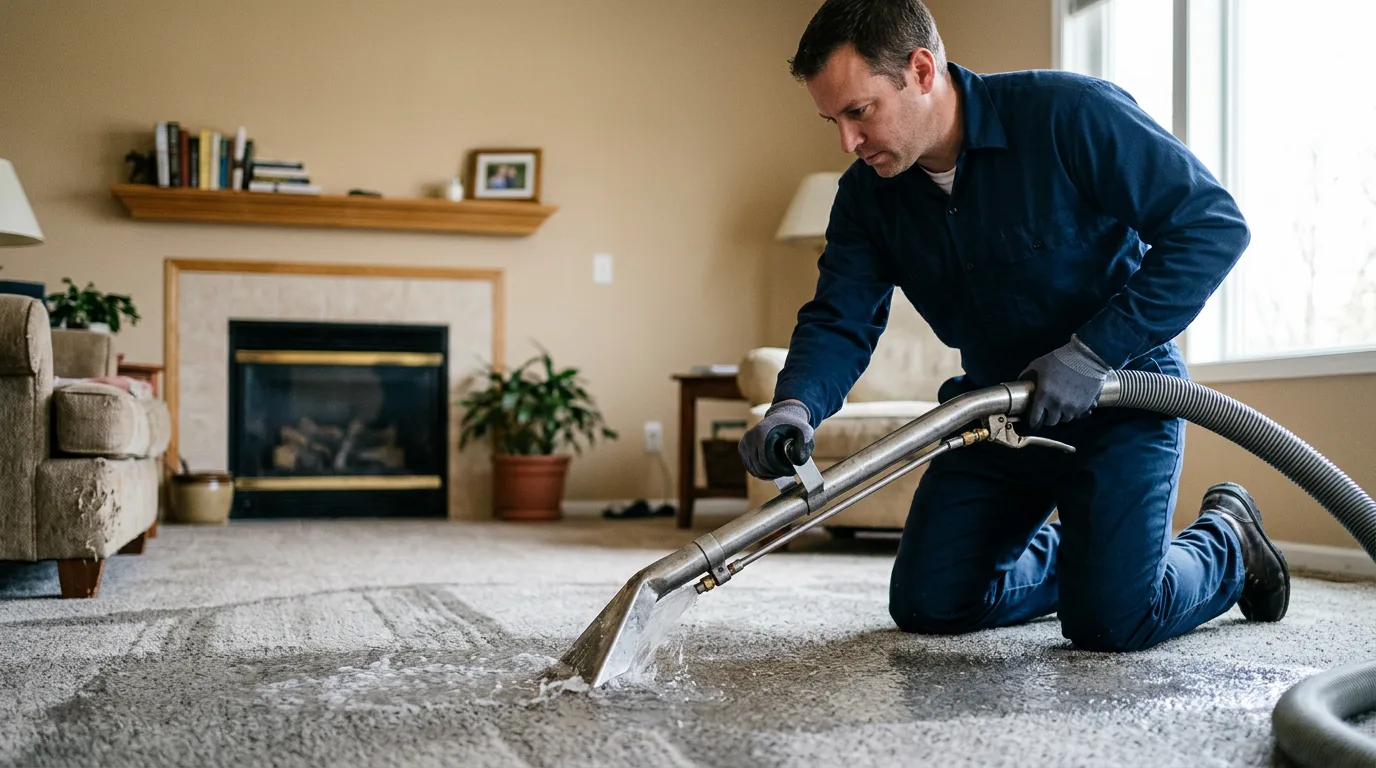 Water damage restoration technician working near New Brunswick, NJ